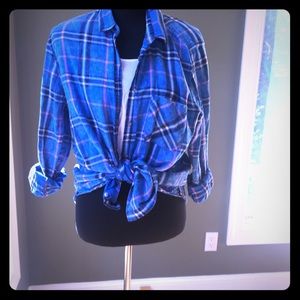 2 shirts. Vintage cropped tee & plaid button down